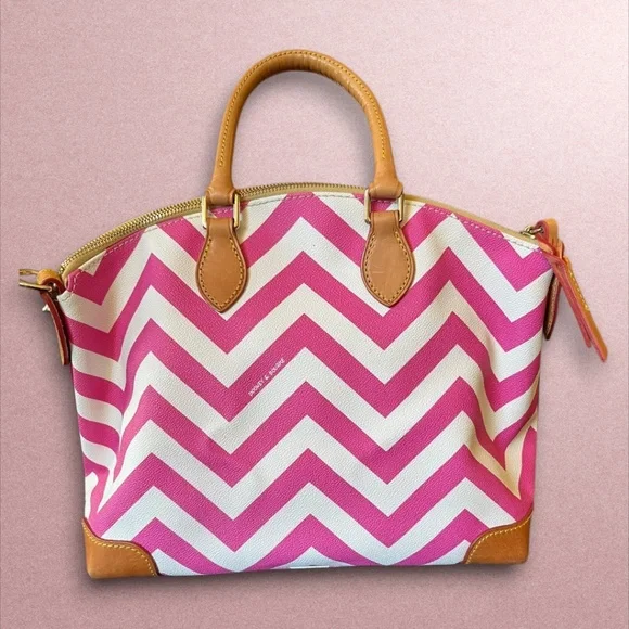 Authentic Dooney & Bourke Pink White Chevron Satchel Tote Strap Barbie Girly Y2K - Picture 6 of 16